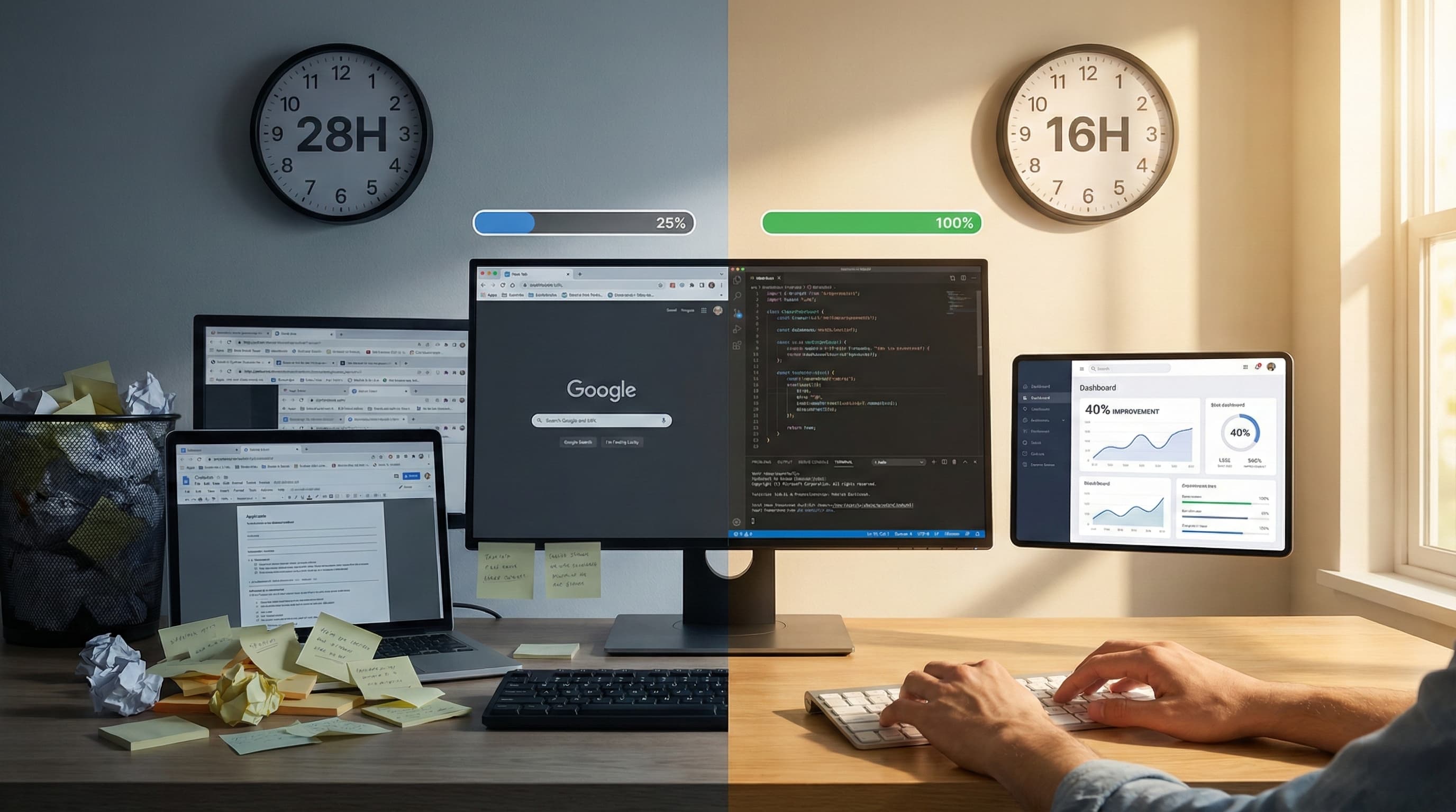 Do caos à clareza: fluxos de trabalho dispersos de 28 horas transformados em entrega focada de 16 horas